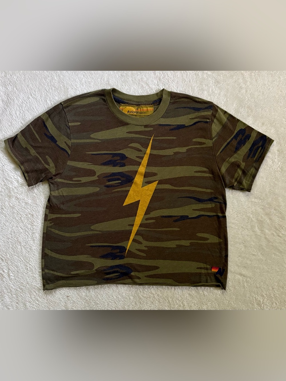 Women’s Aviator Nation Camo Lightning Bolt Tee Baby Cropped Medium Shirt